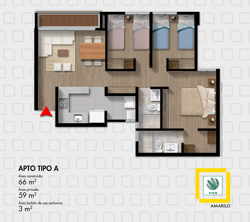 Planos de apartamentos en Pino Apto Tipo A