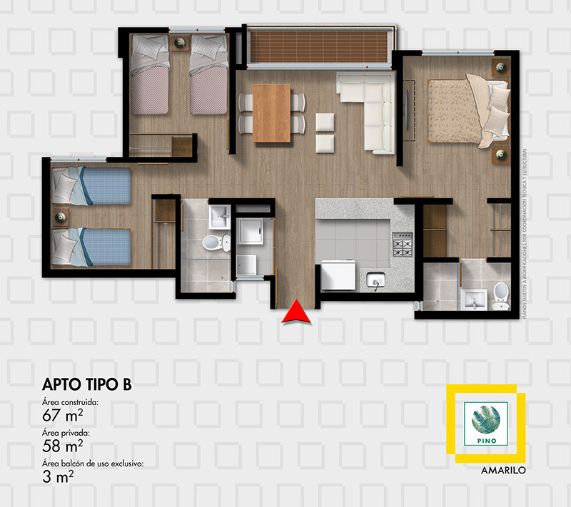 Planos de apartamentos en Pino Apto Tipo B