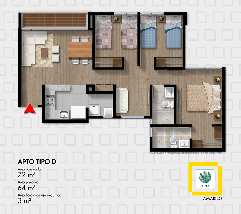 Planos de apartamentos en Pino Apto Tipo D