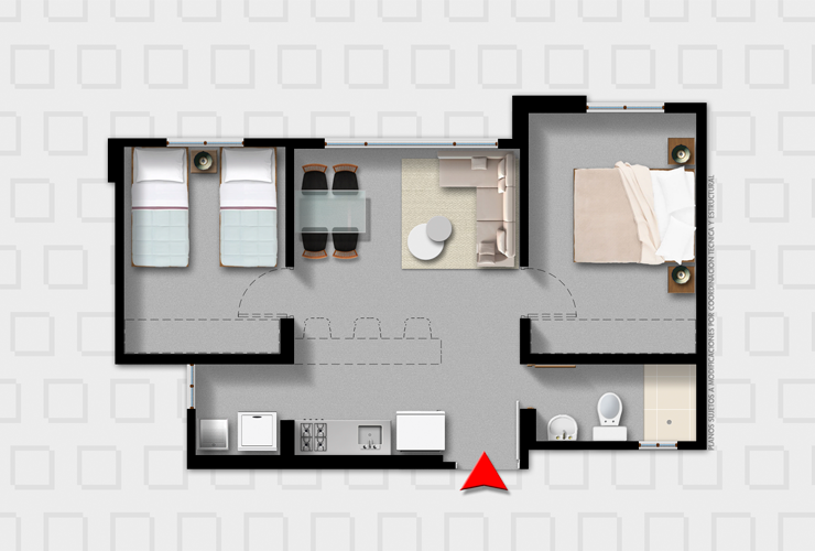 Plano 44 m2 Tipo B Alicante Bogotá, Colombia