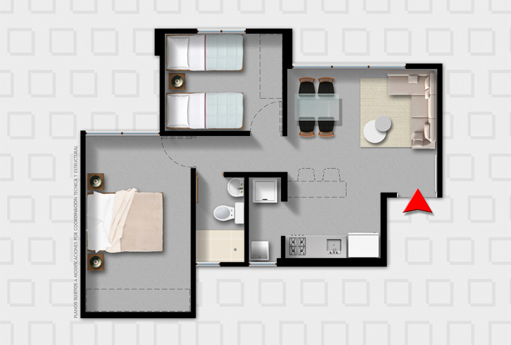 Plano 44 m2 Tipo A Alicante Bogotá, Colombia