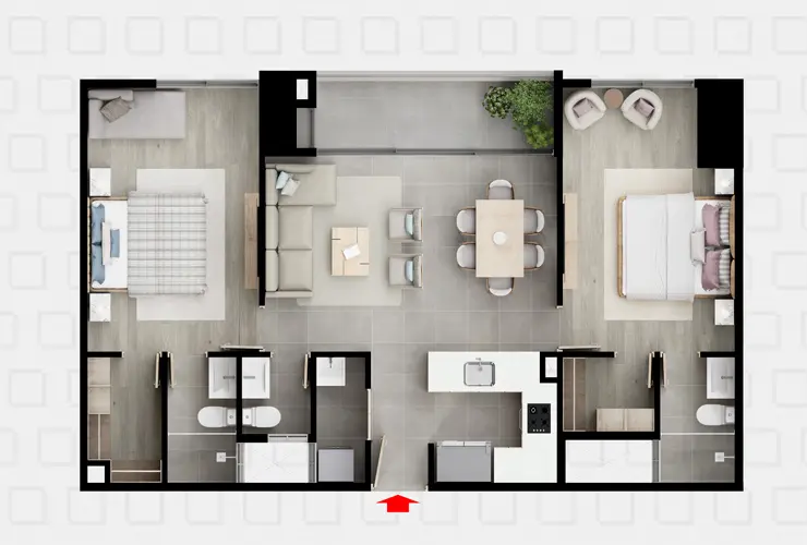 Apartamentos con terraza, Salón social y Cancha múltiple