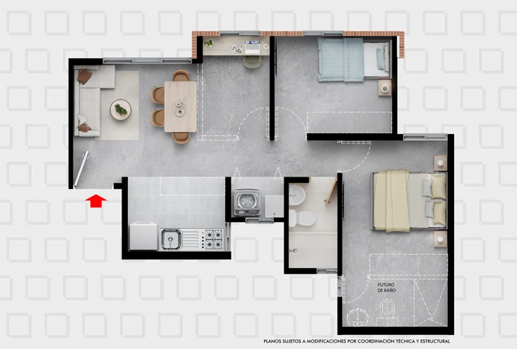 Plano del Apartamento 49m² proyecto Laureles de Amarilo
