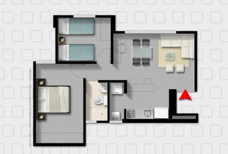 Apartamentos en Bogotá Guayacan Plano Tipo A 45m2
