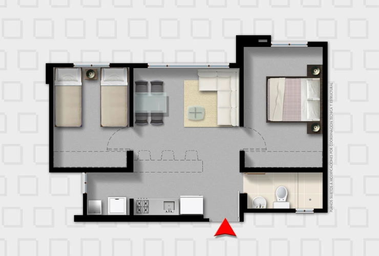 Apartamentos en Bogotá Guayacan Plano Tipo B 45m2