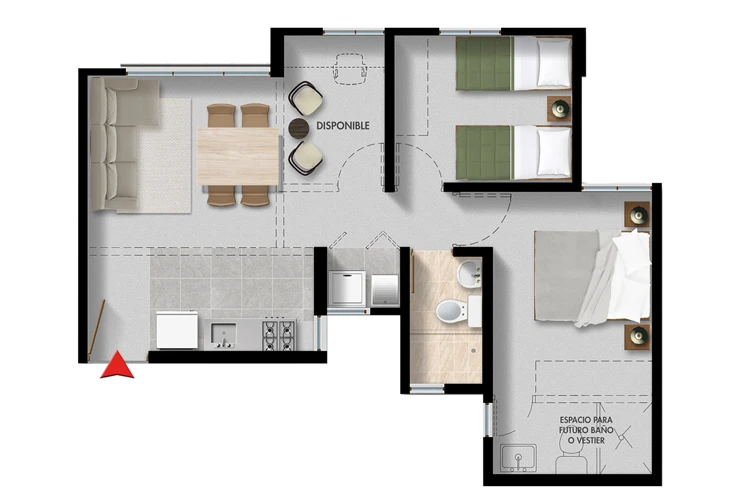 Plano Jardines del Portal Tipo A 52m2