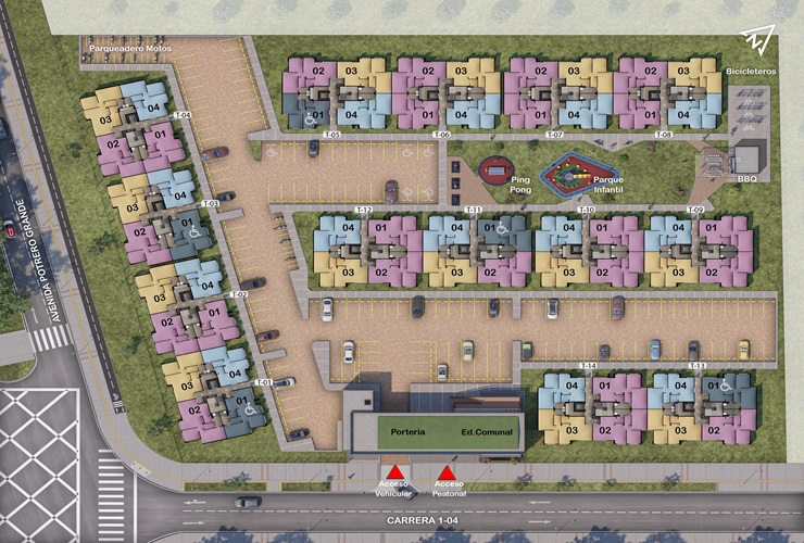 Plano Implantación Apartamentos Cayena IV Soacha, Colombia