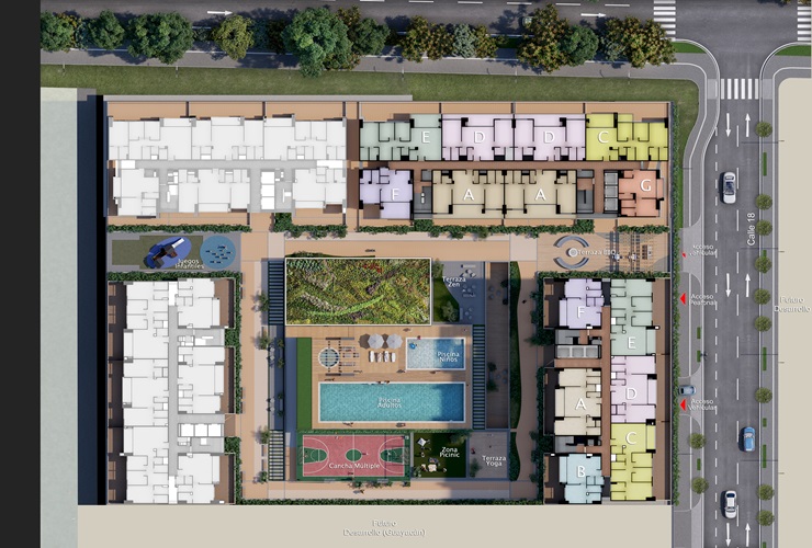 Apartamentos con terraza, Salón social y Cancha múltiple