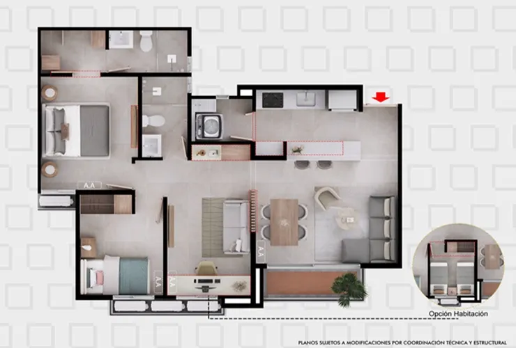 Plano 75m2 La Macarena Villaviencio, Colombia