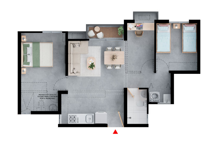 Plano 58m2 Tenerife Cartagena, Colombia