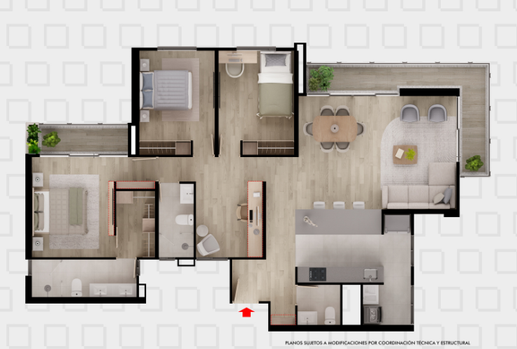 Plano 129m2 Navarra Bogotá, Colombia