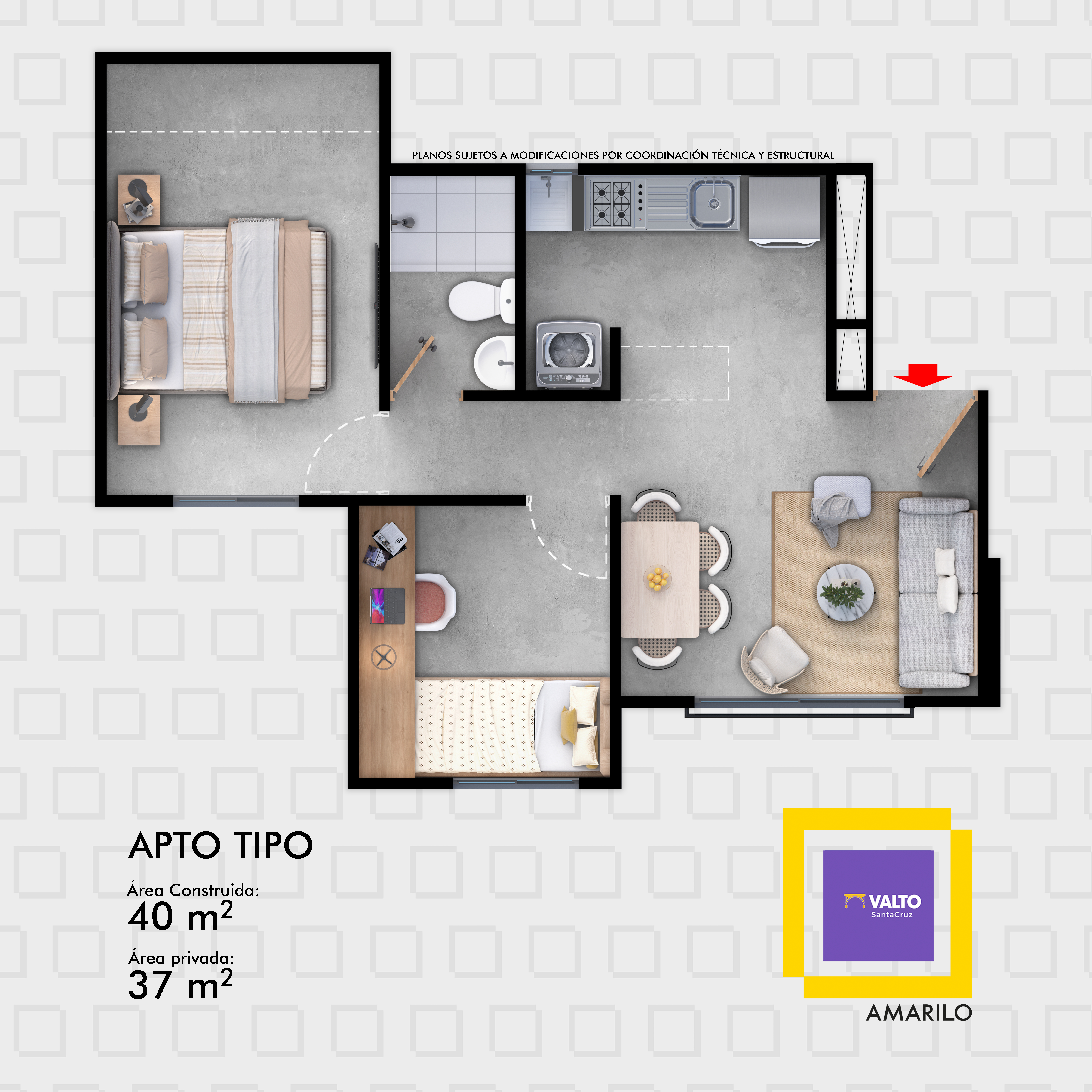 Plano Apto 40m² Valto - Hacienda Santa Cruz Ibagué, Colombia Plano Apto 40m² Valto - Hacienda Santa Cruz Ibagué, Colombia