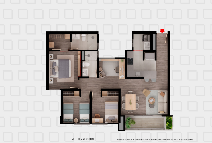 Plano Apto 85m² Navarra Bogotá, Colombia