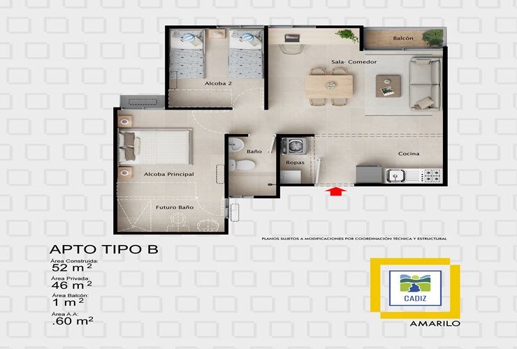 Apartamentos Cadiz 52m2 Tipo B