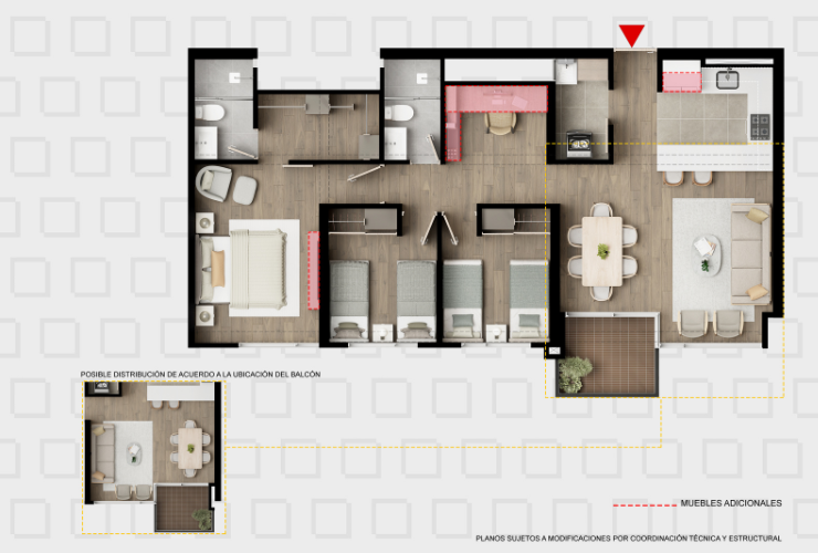 Plano 86 m2 El Puerto - La Felicidad Bogotá, Colombia