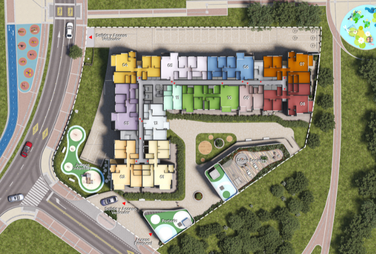 Plano de Implantación del proyecto El Puerto Planta Urbana El Puerto La Felicidad Bogotá, Colombia
