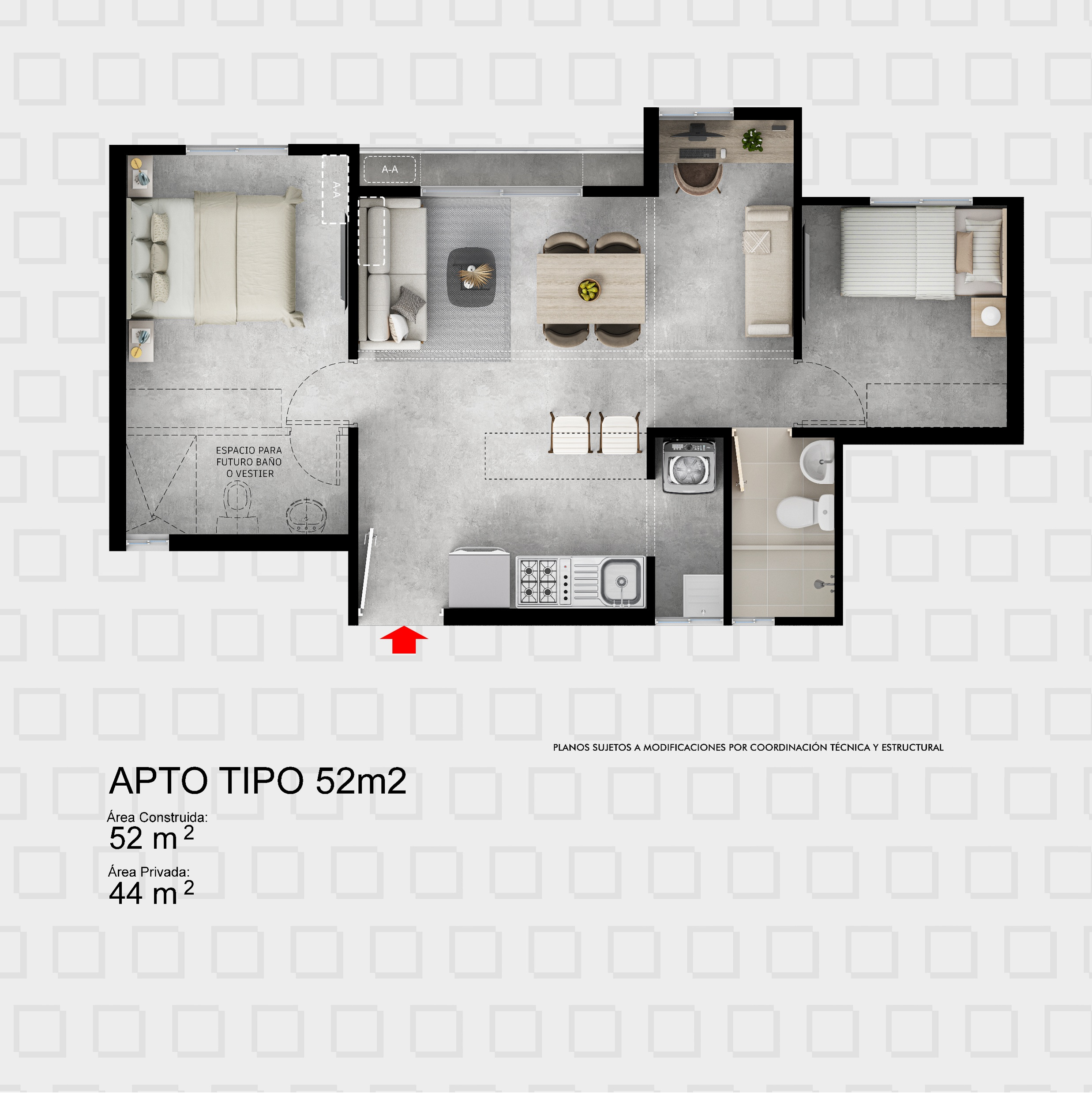 Plano 52m2 Split Serrania Villaviencio, Colombia