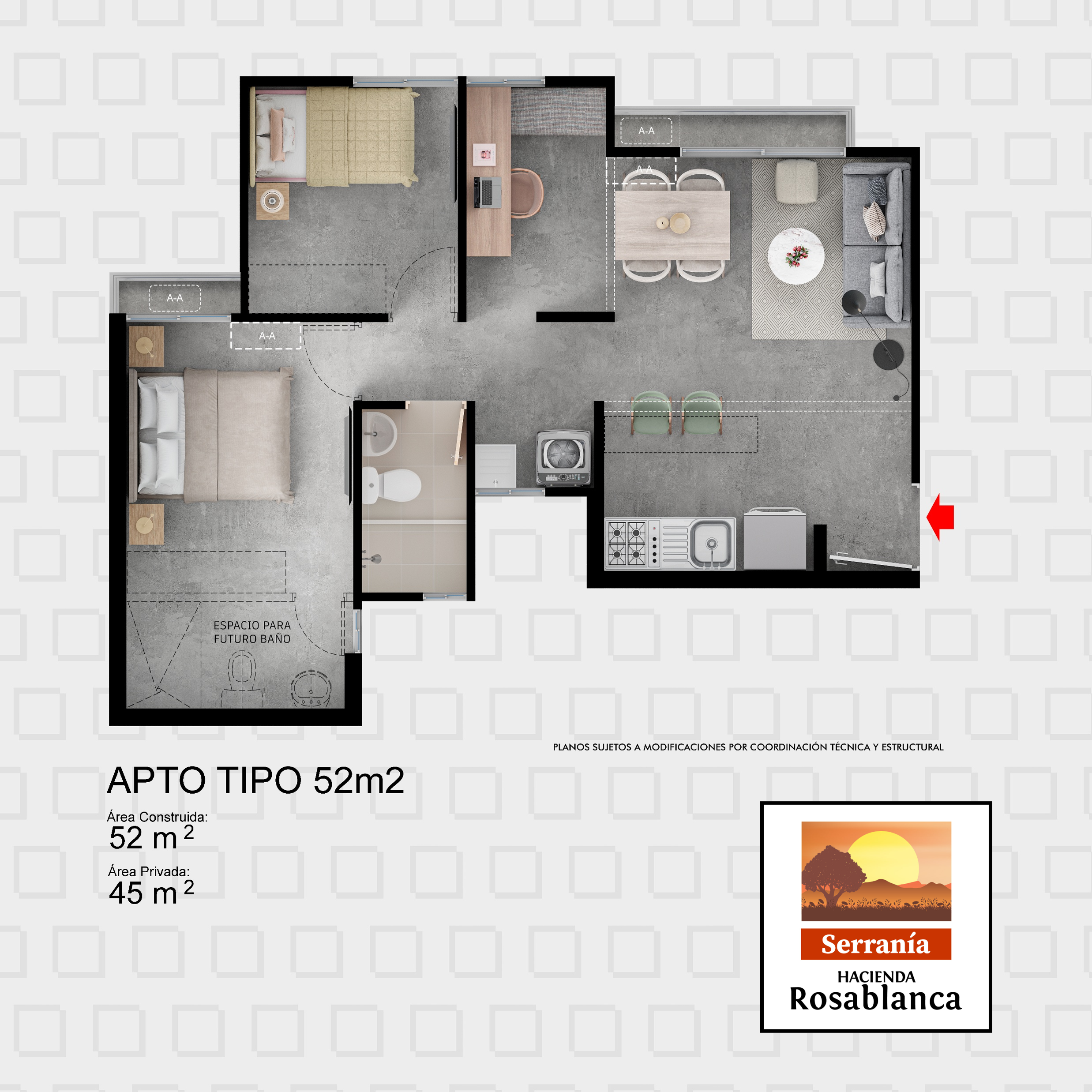 Plano 52m2 Serrania Villaviencio, Colombia